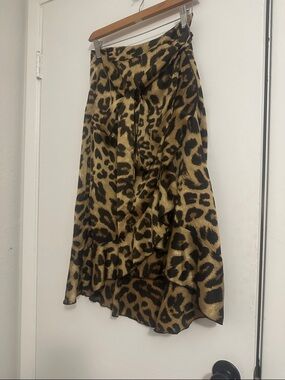 Leopard Print A-Line Ruffle Midi Skirt